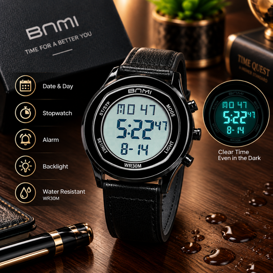 BNMI Digital Display Round Dial Multi-Functional Straps Watch For Men