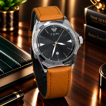 TOMI T-041 Analog Quartz Movement Round Dial Straps Watch With Date Display For Men