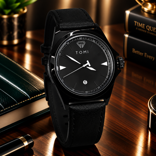TOMI T-041 Analog Quartz Movement Round Dial Straps Watch With Date Display For Men