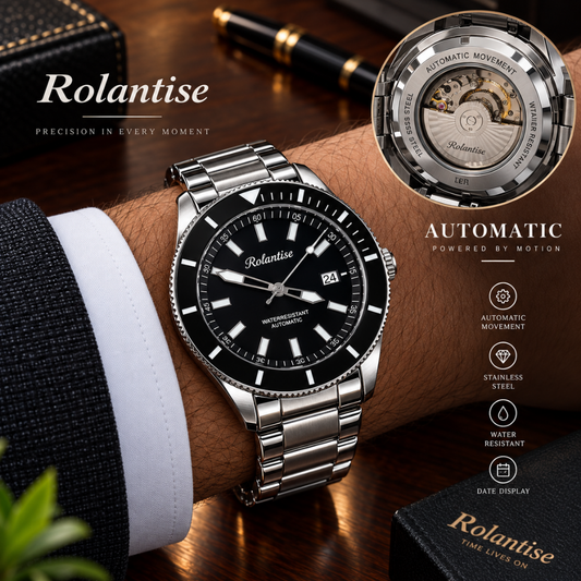 Rolantise Luxury Automatic Mechanical Movement Rotatable Bezel Chain Watch