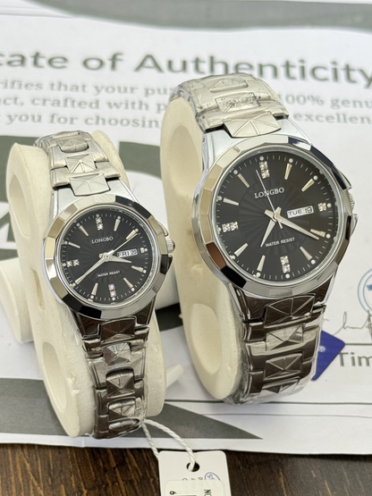Longbo Couple Premium Chain Watches With Analog Quartz movement Day & Date Display