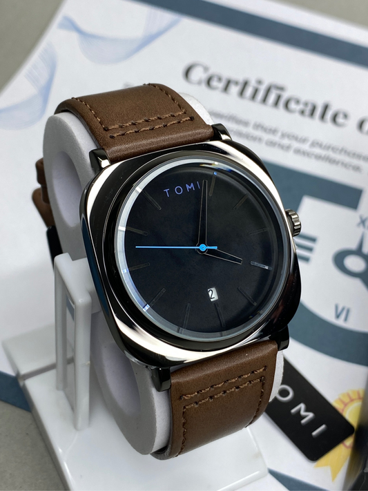 TOMI T-084 Analog Time Leather Straps Watch for Men With Date Display