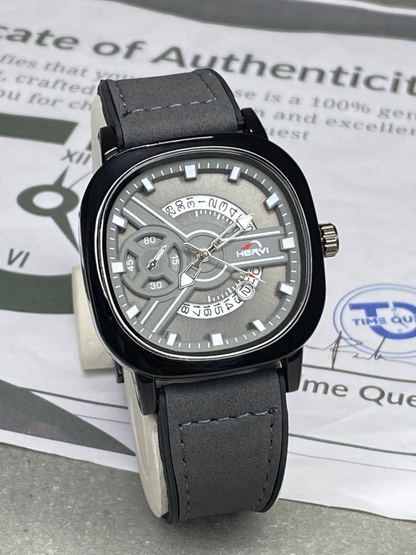 HERYI Men's Square Dial Analog Quartz Movement Straps Watch With Date Display