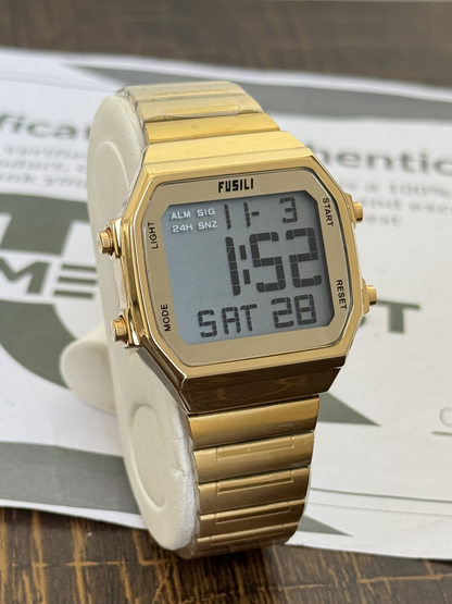 FUSILI Premium Multifunction Digital Watch for Men with Square Dial and Steel Chain