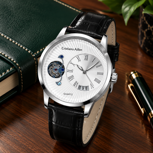 Cristiano Aillen Face Gear Display Men’s Analog Quartz Watch with Strap and Date Display