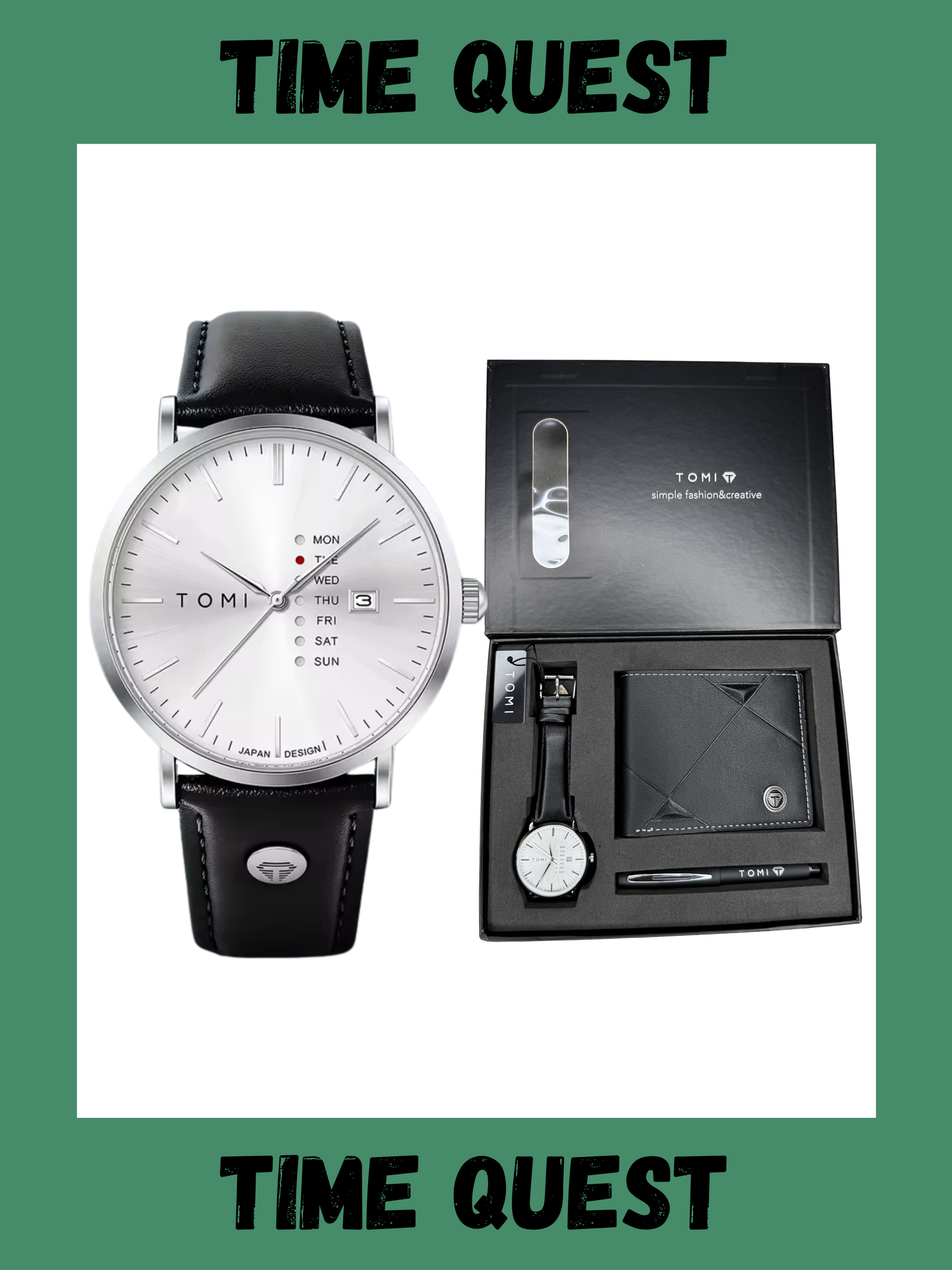 TOMI T-019 Premium Men’s Wrist Watch Gift Set with Wallet & Pen