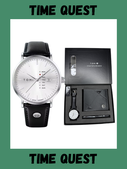 TOMI T-019 Premium Men’s Wrist Watch Gift Set with Wallet & Pen