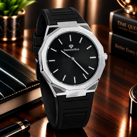 Luxury Slim Octagonal Dial Analog Quartz Movement Silicone Straps Watch For Men