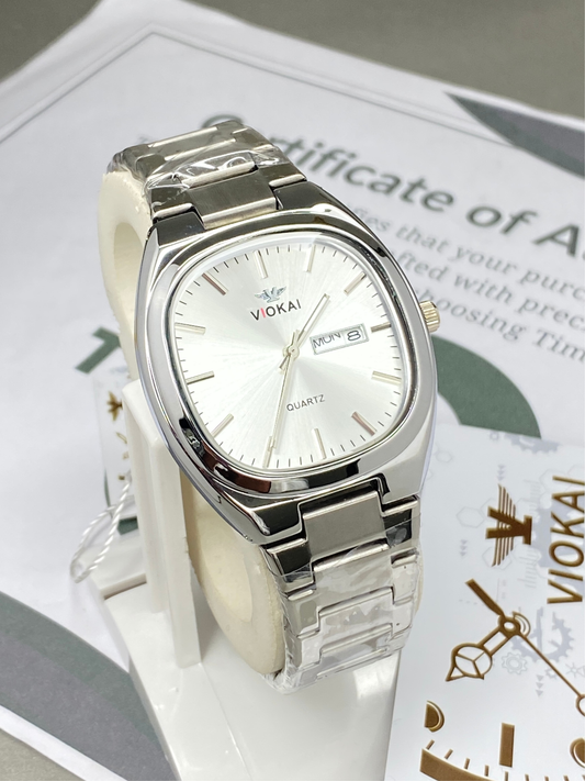VIOKAI Analog Quartz Stainless Steel Made Chain Watch for Men With Date & Day Display