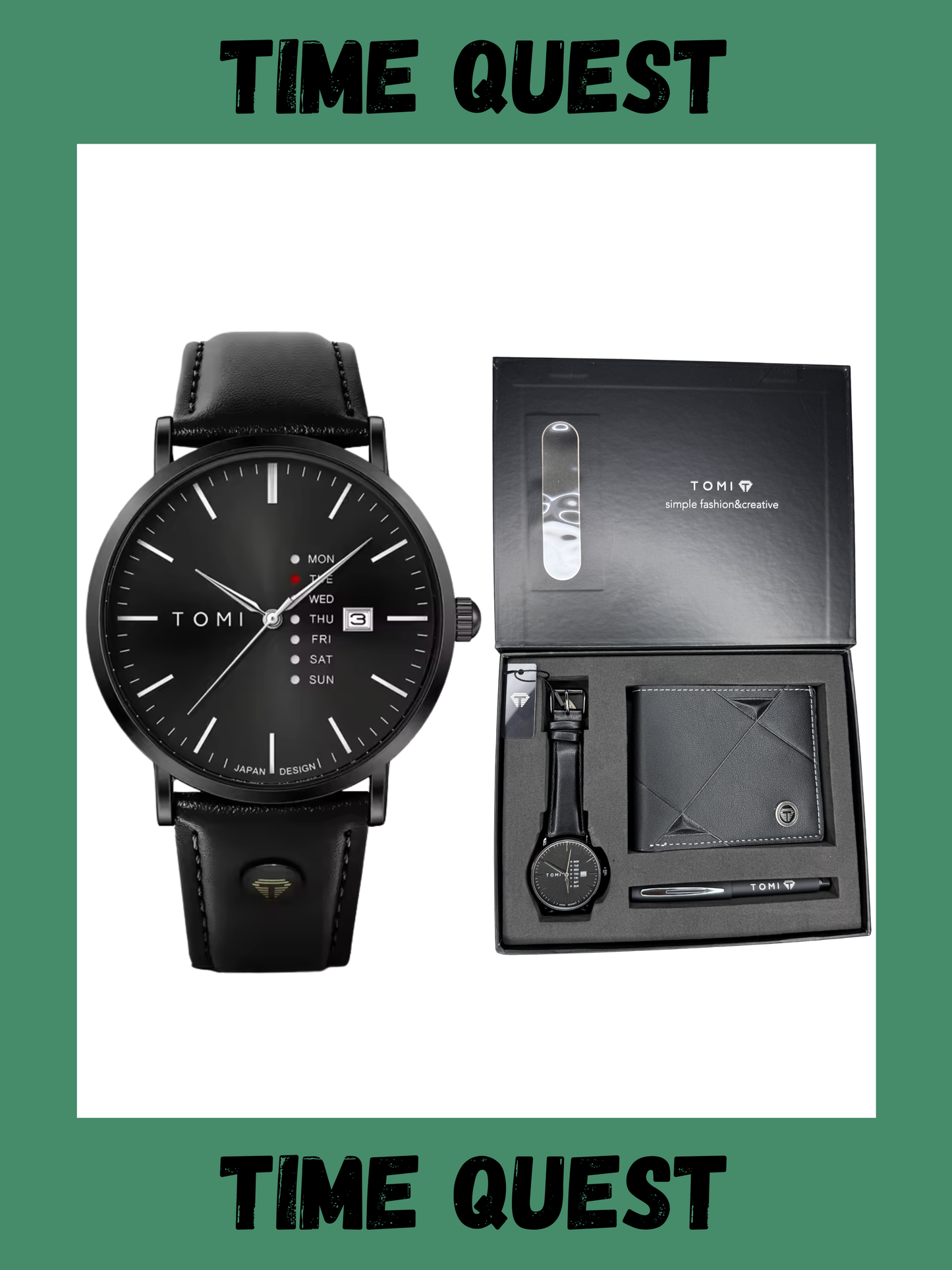 TOMI T-019 Premium Men’s Wrist Watch Gift Set with Wallet & Pen