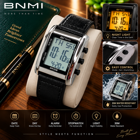 BNMI Digital Display Square Dial Multi-Functional Straps Watch For Men