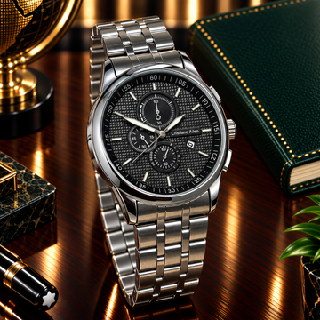 Cristiano Aillen Men’s Round Dial Stainless Steel Watch with Date Display