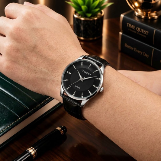 Longbo Round Dial Analog Quartz Straps Watch For Men