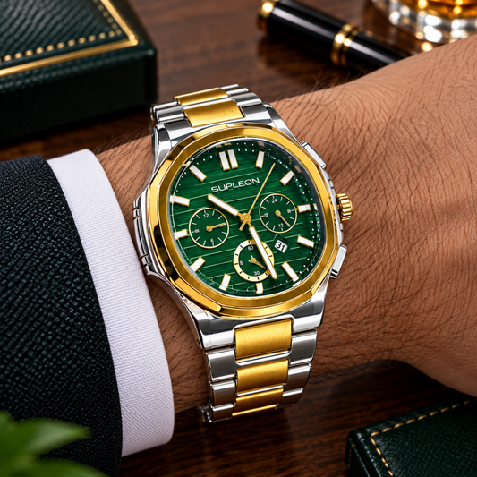 SUPLEON Analog Quartz Octagonal Dial Stainless Steel Made Luxury Chain Watch For Men