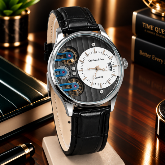 Cristiano Aillen Men’s Face Gear Display Analog Quartz Watch with Strap and Date Display