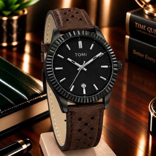 TOMI T-098 Premium Quality Round Dial Analog Quartz Movement Straps Watch