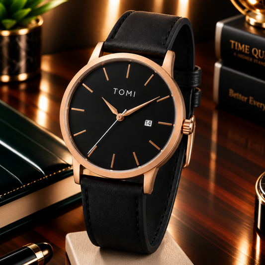 TOMI T-071 Analog Quartz Movement Round Dial Straps Watch With Date Display For Men
