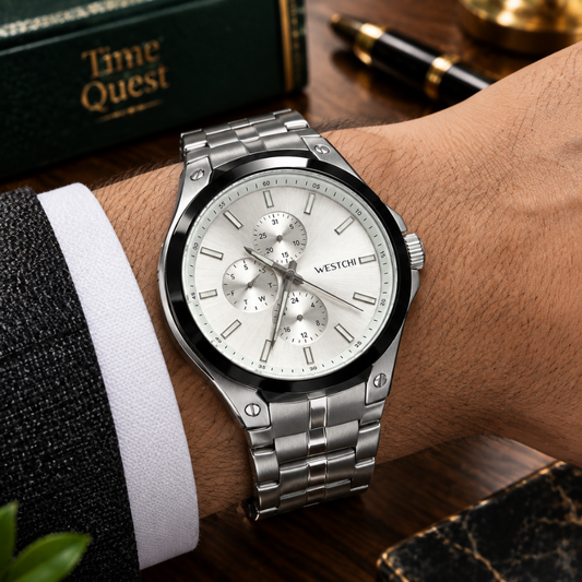 WESTCHI Luxury Chronograph Working Analog Stainless Steel Made Chain Watch for Men