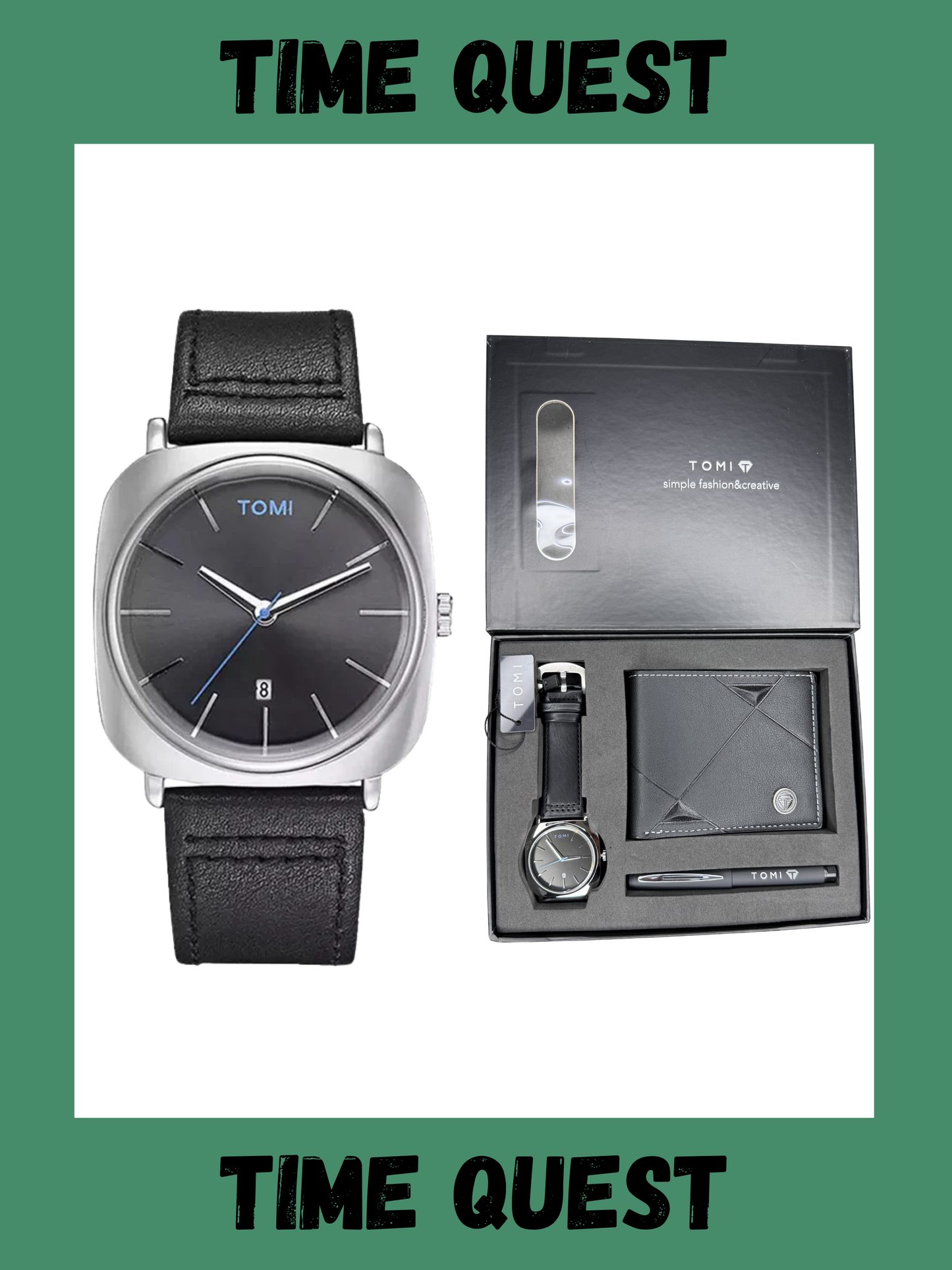 TOMI T-084 Premium Men’s Wrist Watch Gift Set with Wallet Pen and Luxury Gift Box