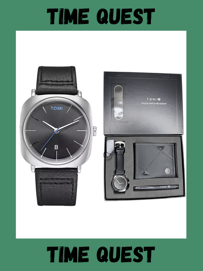 TOMI T-084 Premium Men’s Wrist Watch Gift Set with Wallet Pen and Luxury Gift Box