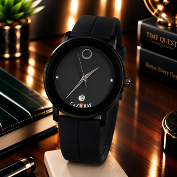 CASSRAY Men’s Round Dial Analog Watch with Silicone Strap Magnetic Lock and Date Display