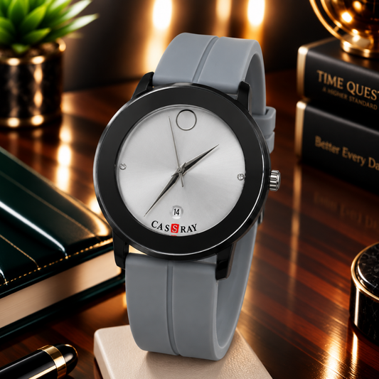 CASSRAY Men’s Round Dial Analog Watch with Silicone Strap Magnetic Lock and Date Display