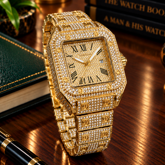 CARTIER Iced Out Design Luxury Stainless Steel Made Analog Watch