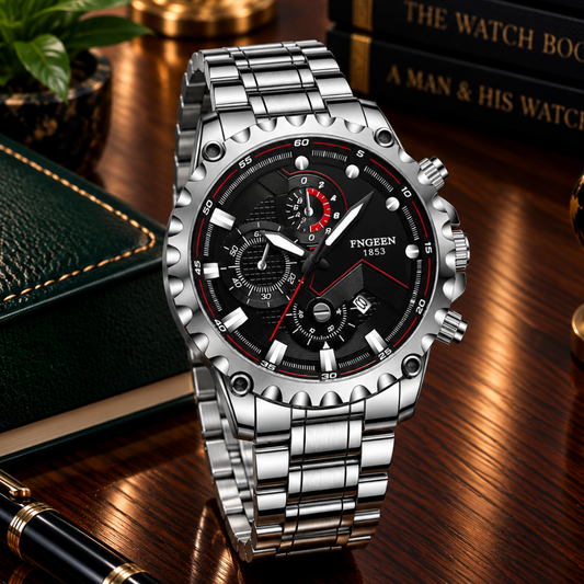 FNGEEN - 1853 Analog Time Stainless Steel Watch For Men With Date Display