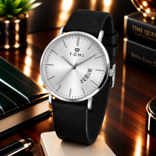 TOMI T-018 Analog Time Classic Slim Design Strap Watch For Men With Date Display