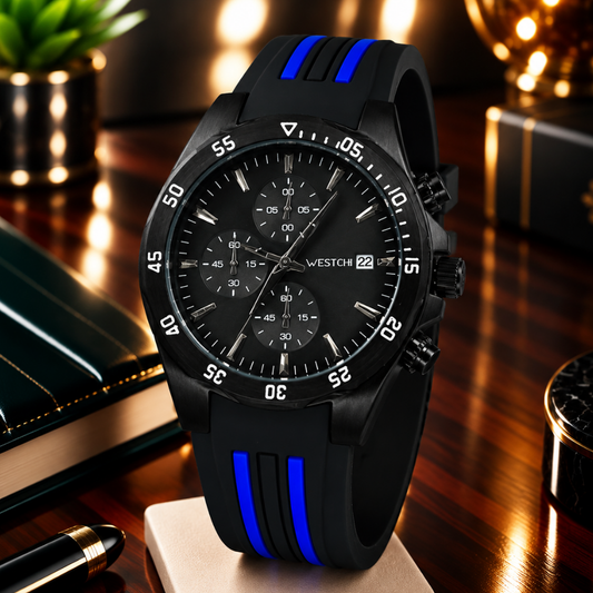 WESTCHI Chronograph Watch – Sleek Style with Silicone Rubber Comfort