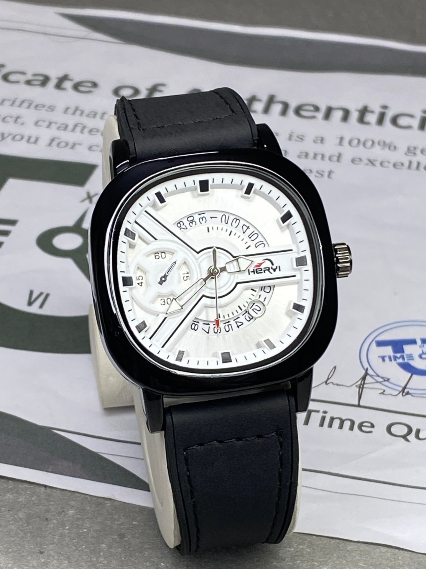 HERYI Men's Square Dial Analog Quartz Movement Straps Watch With Date Display