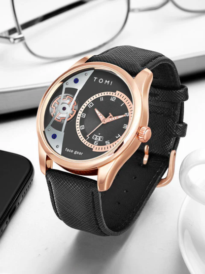 TOMI T-105 Analog Display Face Gear Dual Strap Luxury Watch For Men