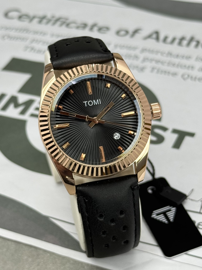 TOMI T-098 Premium Quality Round Dial Analog Quartz Movement Straps Watch