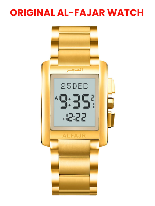 Al Fajar Original Stainless Steel Digital Watch For Men with Azan Prayer Alarm Qibla Direction and Hijri Calendar