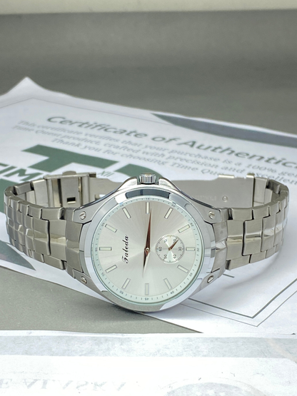 Men’s Down Second Round Dial Analog Watch with Stainless Steel Chain