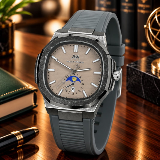 MATTURI Men’s Analog Watch with Date Display and Durable Rubber Strap