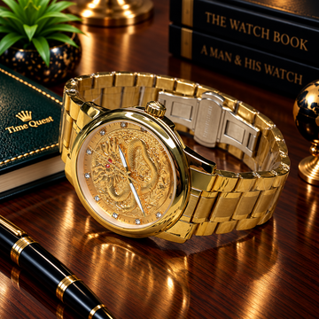 Gold Dragon Luxury Chain Watch With Butterfly Lock For Men