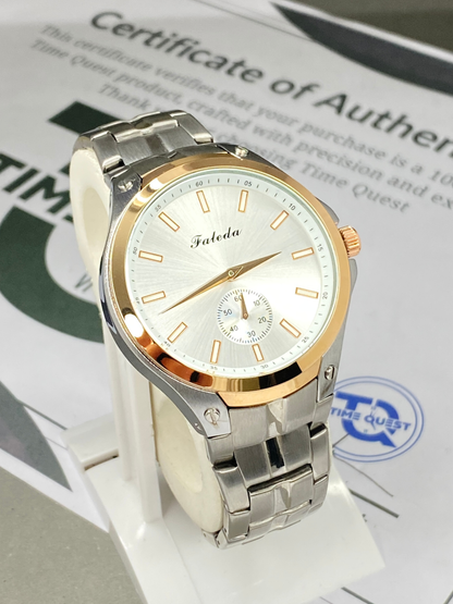 Men’s Down Second Round Dial Analog Watch with Stainless Steel Chain