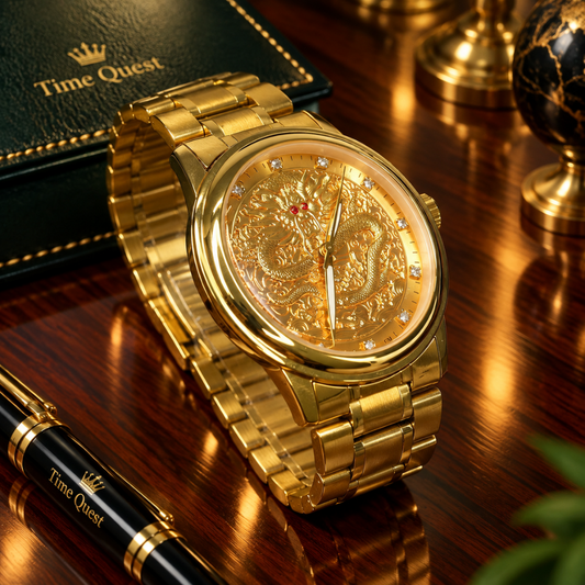Gold Dragon Luxury Chain Watch With Butterfly Lock For Men