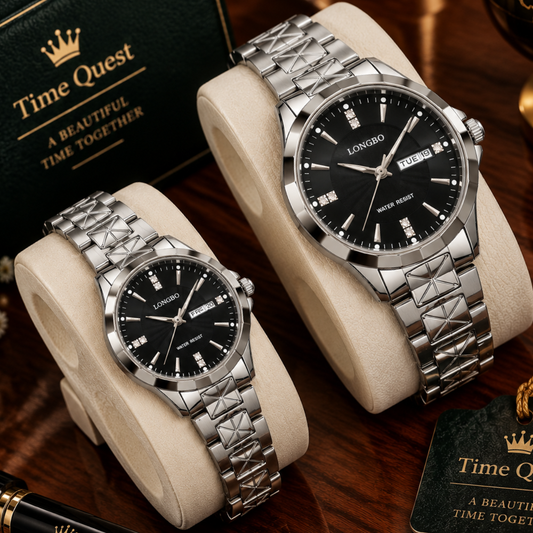 Longbo Couple Premium Chain Watches With Analog Quartz movement Day & Date Display