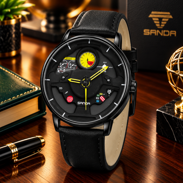SANDA Round Dial Analog Quartz Strap Watch For Men