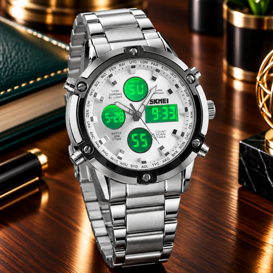 SKMEI 1389 Dual Time Multifunctional Chain Watch For Men