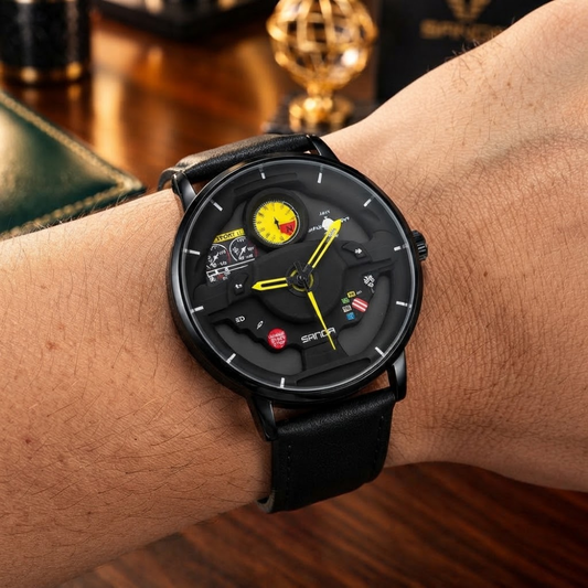 SANDA Round Dial Analog Quartz Strap Watch For Men