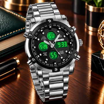 SKMEI 1389 Dual Time Multifunctional Chain Watch For Men