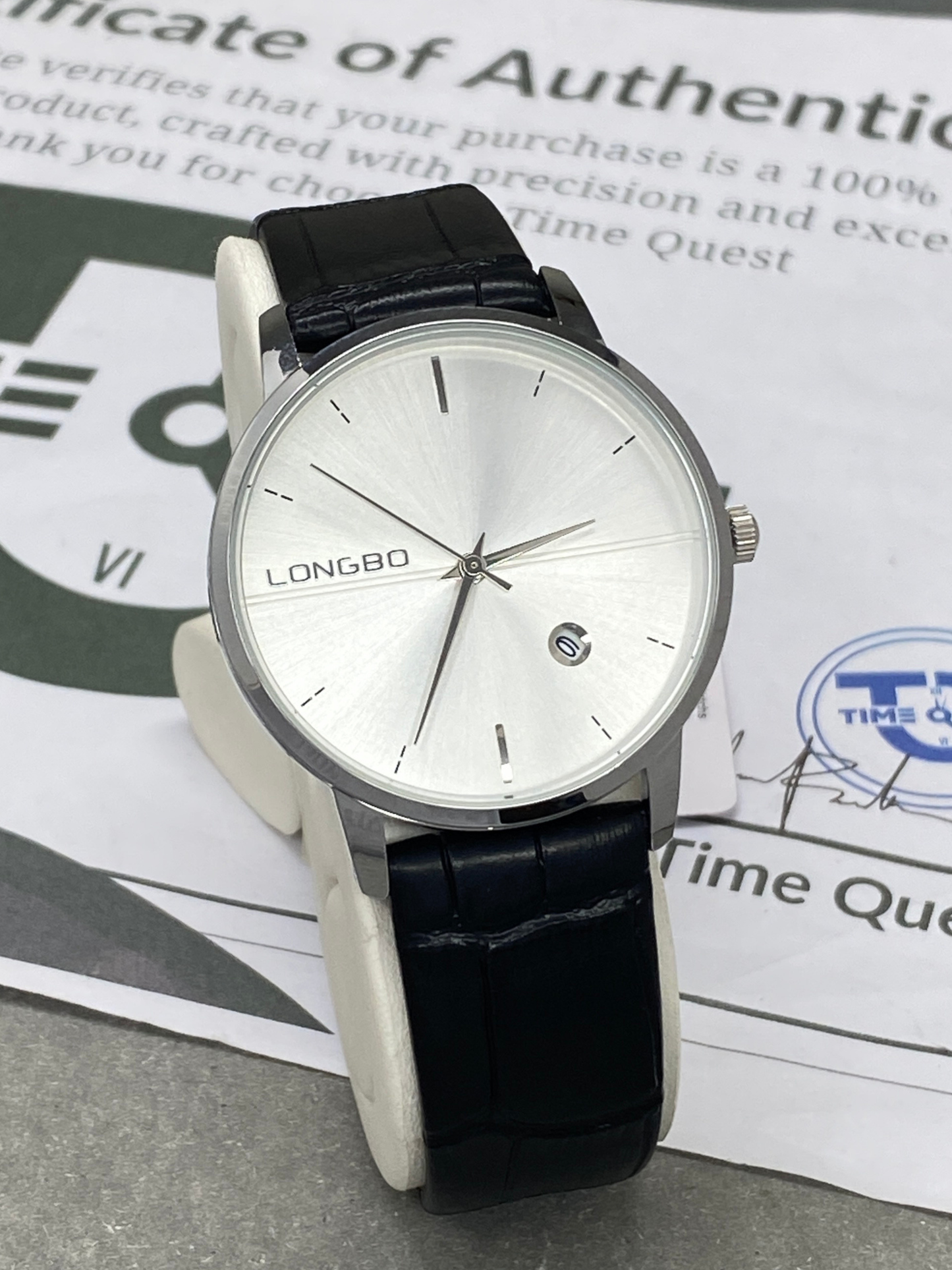 Longbo Round Dial Analog Quartz Straps Watch With Date Display For Men