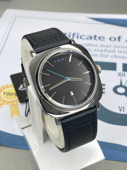 TOMI T-084 Analog Time Leather Straps Watch for Men With Date Display