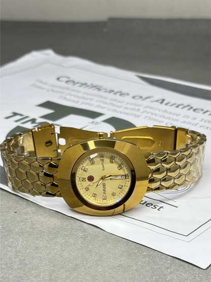 Men's Analog Quartz Movement Luxury Stainless Steel Chain Watch With Date & Day Display