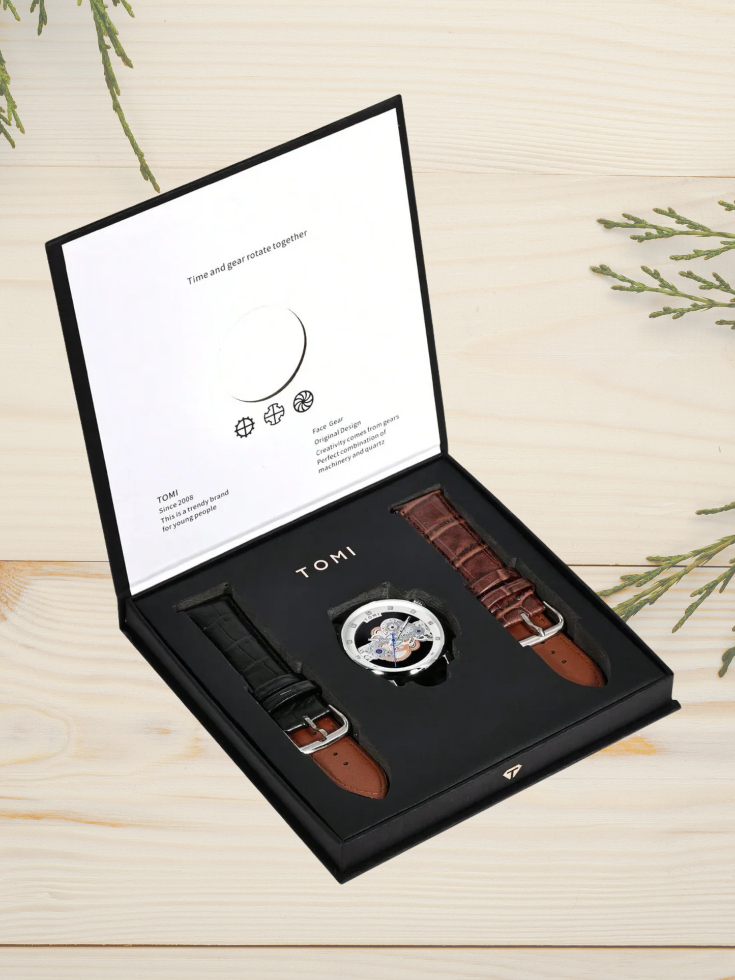 TOMI T-102 Face Gear Analog Display Dual Strap Watch