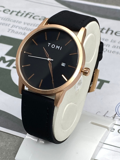 TOMI T-071 Analog Quartz Movement Round Dial Straps Watch With Date Display For Men