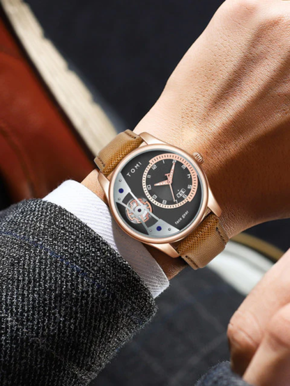 TOMI T-105 Analog Display Face Gear Dual Strap Luxury Watch For Men